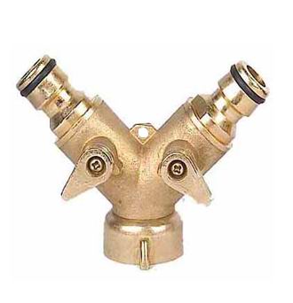 2-way brass hose connector with shut-off